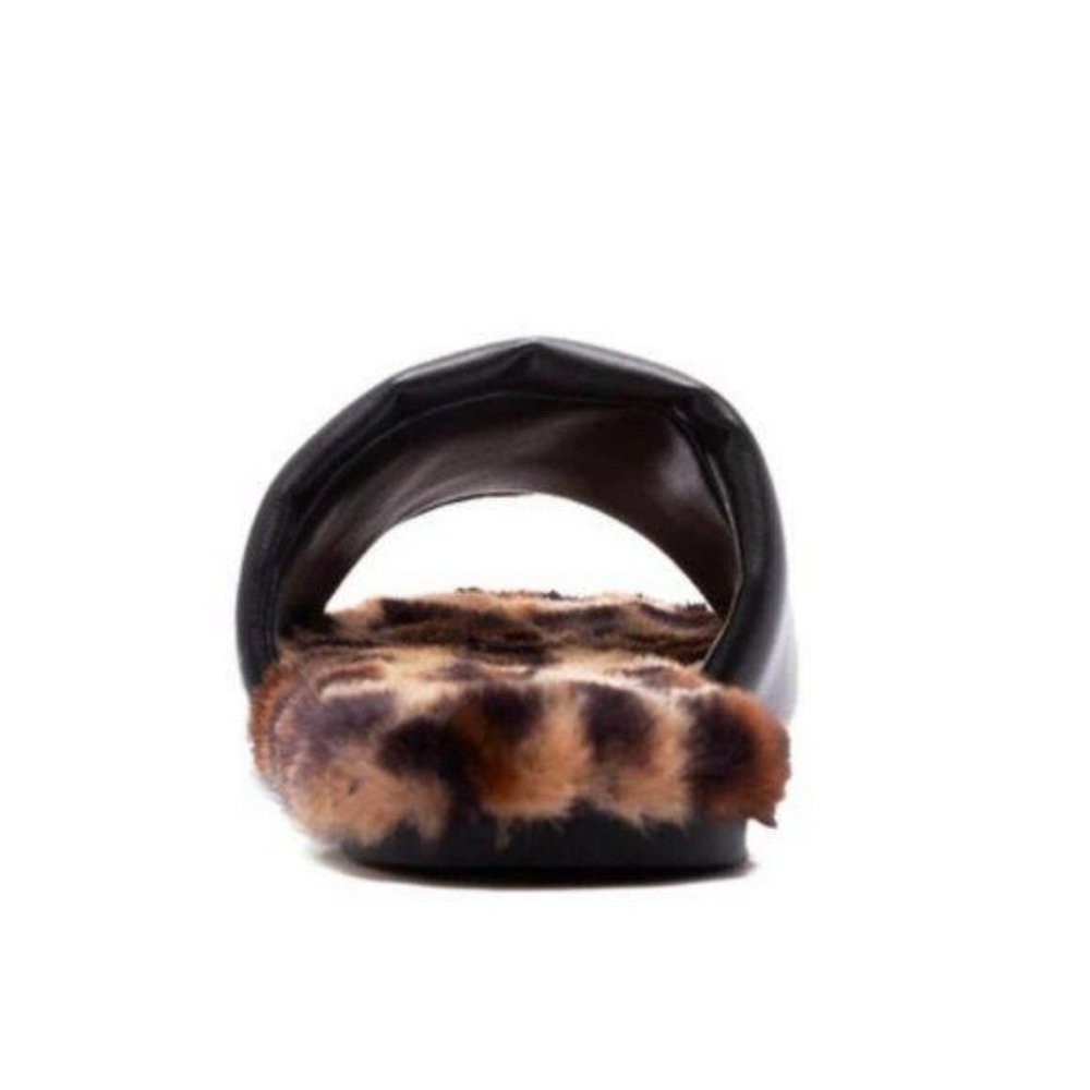Leopard Faux Fur & Vegan Leather Slides - Picture 3 of 3